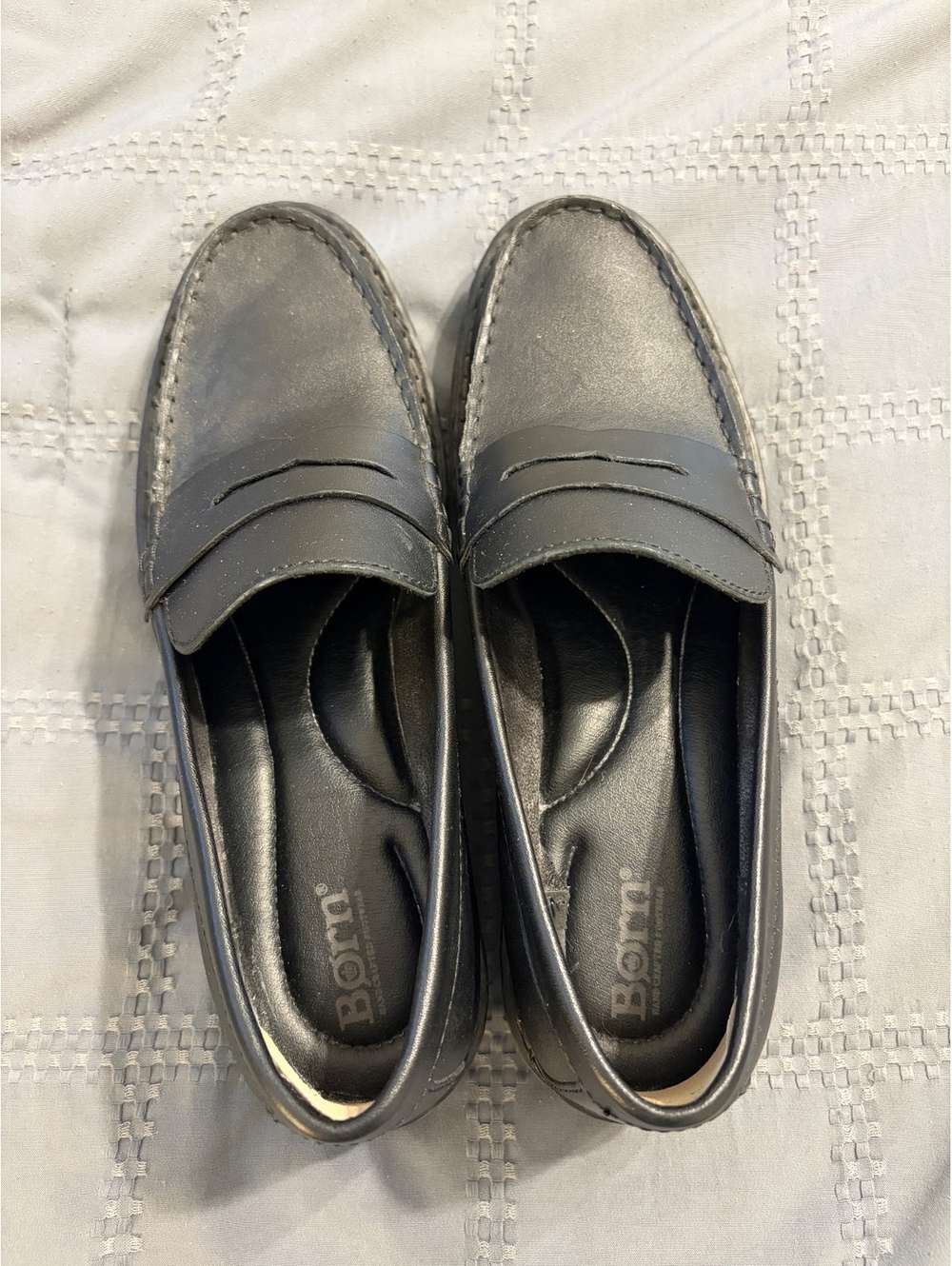 Born Women's Black Leather Penny Loafers Size 10M, preppy, chunky, academia